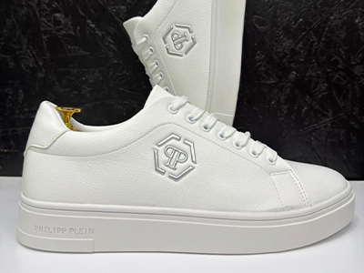 Philipp Plein Leather Lo-Top Sneakers Hexagon in white